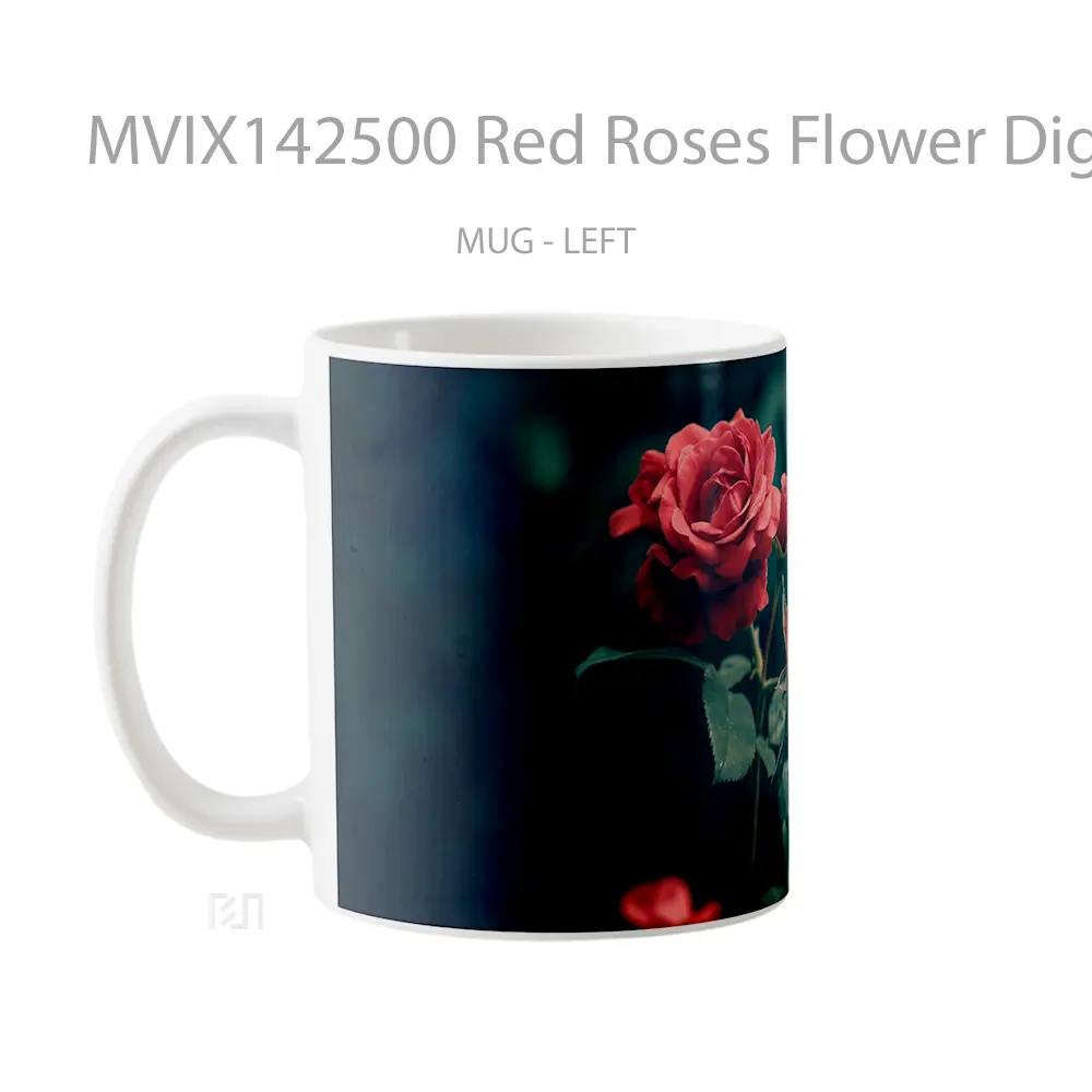 Mug Red Roses Flower Digital Art Gelas Keramik Unik - All-side / Desain