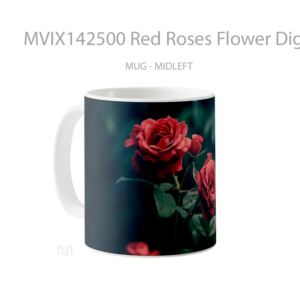 Mug Red Roses Flower Digital Art Gelas Keramik Unik - All-side / Desain