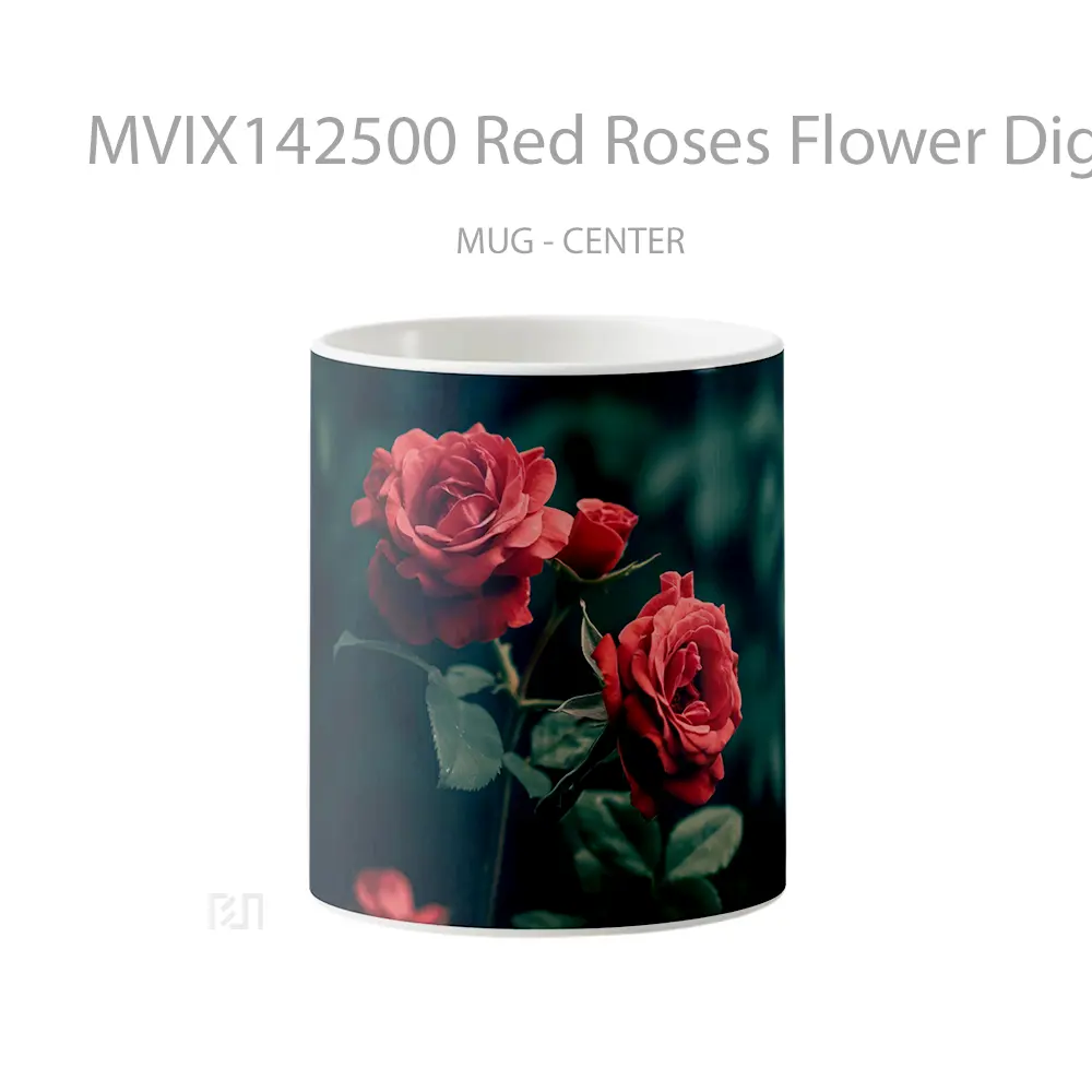 Mug Red Roses Flower Digital Art Gelas Keramik Unik