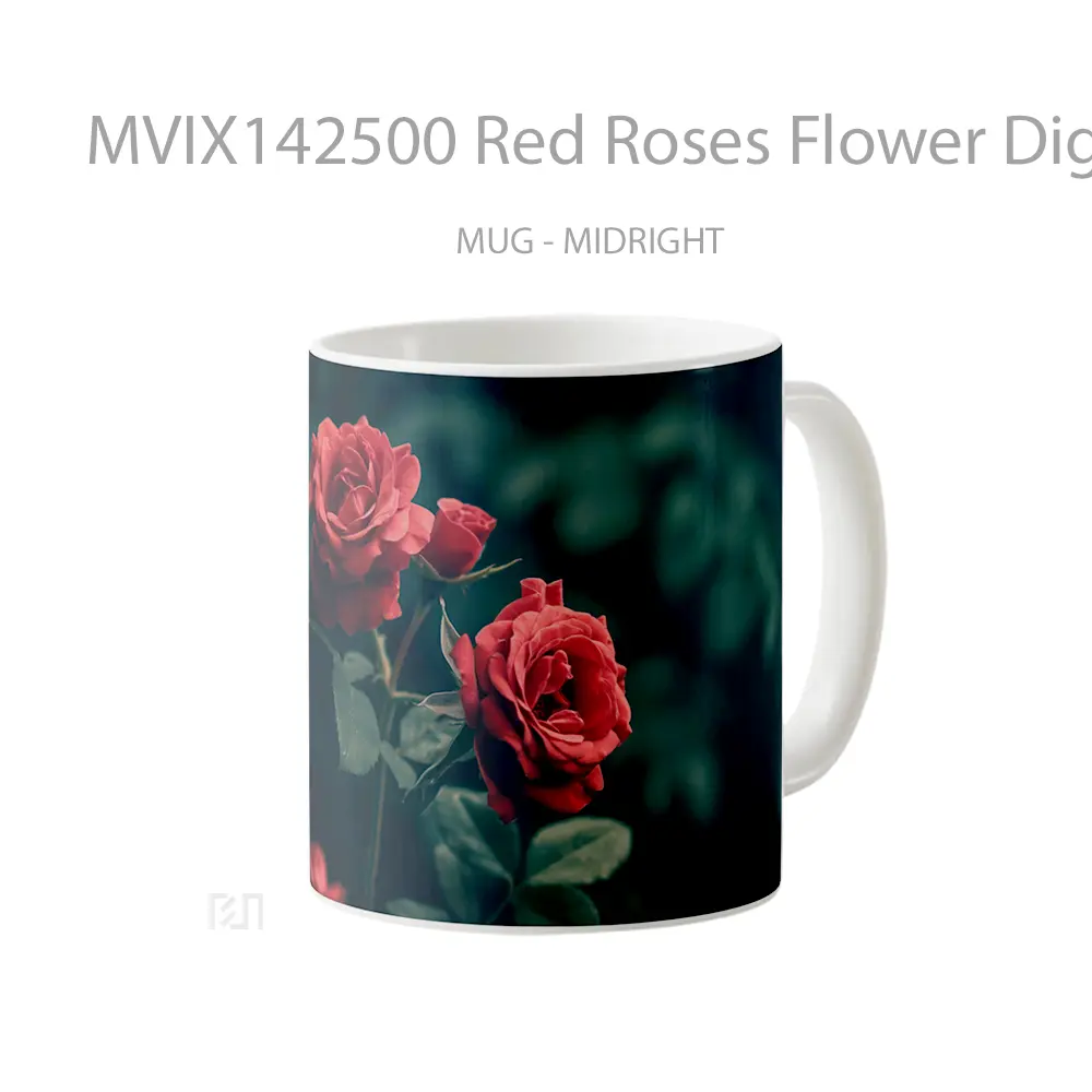 Mug Red Roses Flower Digital Art Gelas Keramik Unik - All-side / Desain