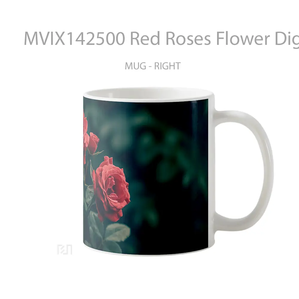 Mug Red Roses Flower Digital Art Gelas Keramik Unik - All-side / Desain