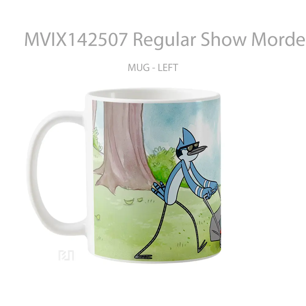 Mug Regular Show Mordecai Rigby Lawn Mowe Gelas Keramik Unik - All-side / Desain