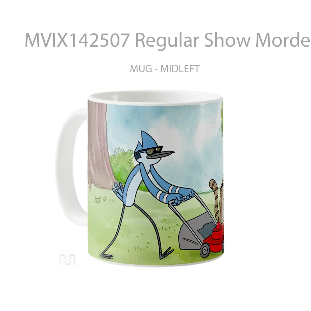 Mug Regular Show Mordecai Rigby Lawn Mowe Gelas Keramik Unik - All-side / Desain