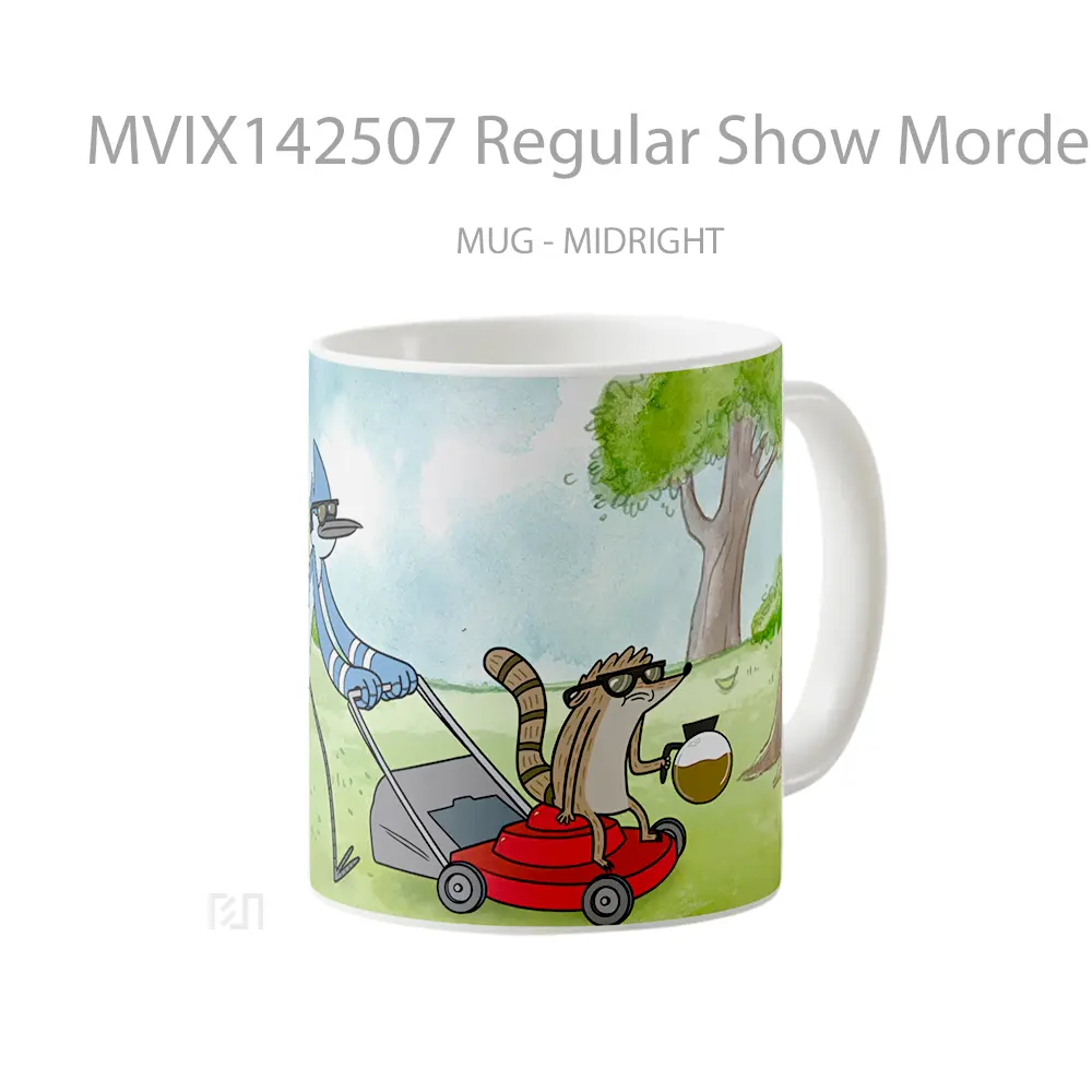 Mug Regular Show Mordecai Rigby Lawn Mowe Gelas Keramik Unik - All-side / Desain
