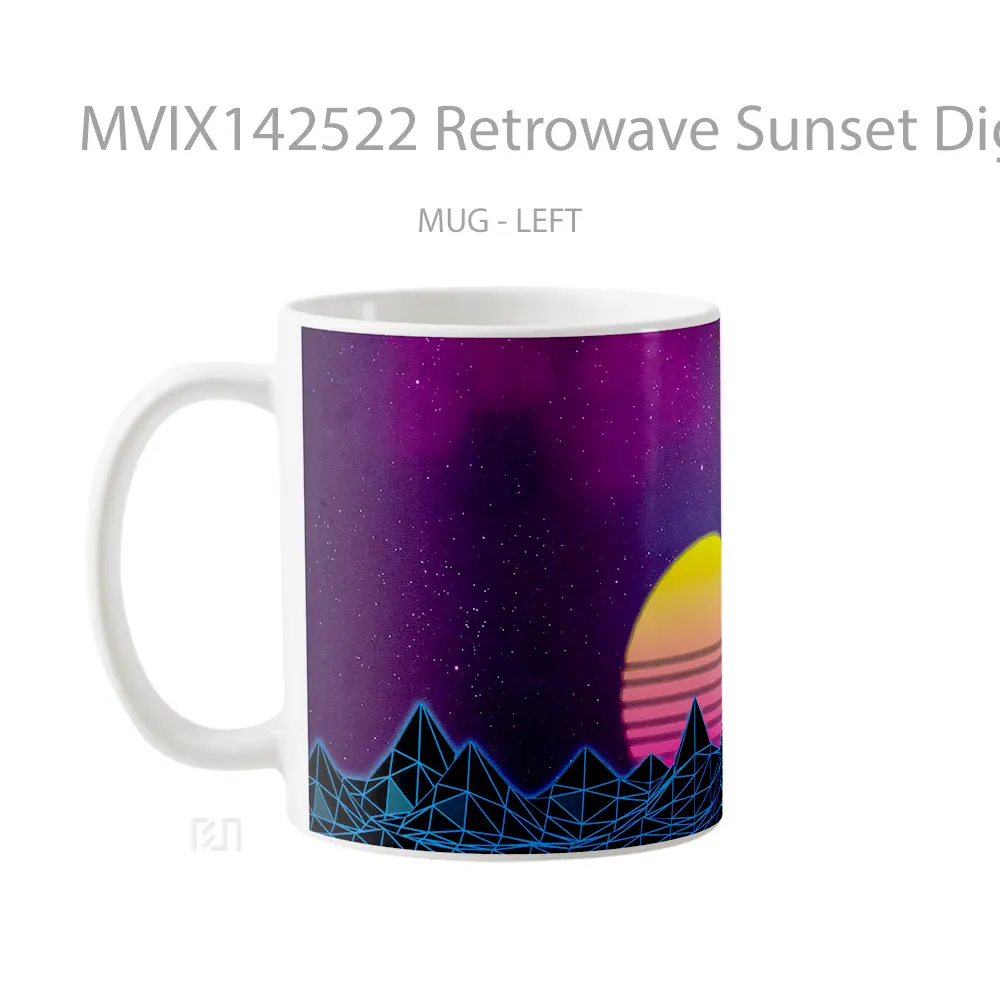 Mug Retrowave Sunset Digital Art Gelas Pemandangan Alam - All-side / Desain