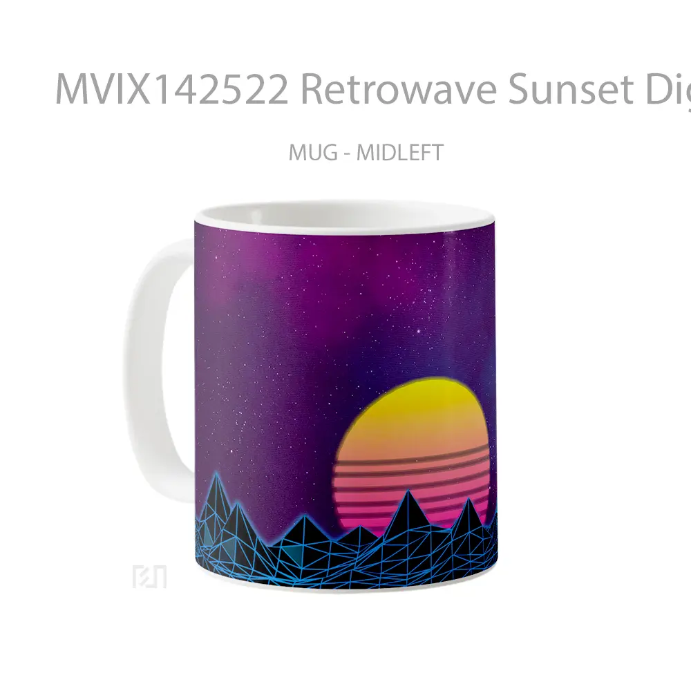 Mug Retrowave Sunset Digital Art Gelas Pemandangan Alam - All-side / Desain