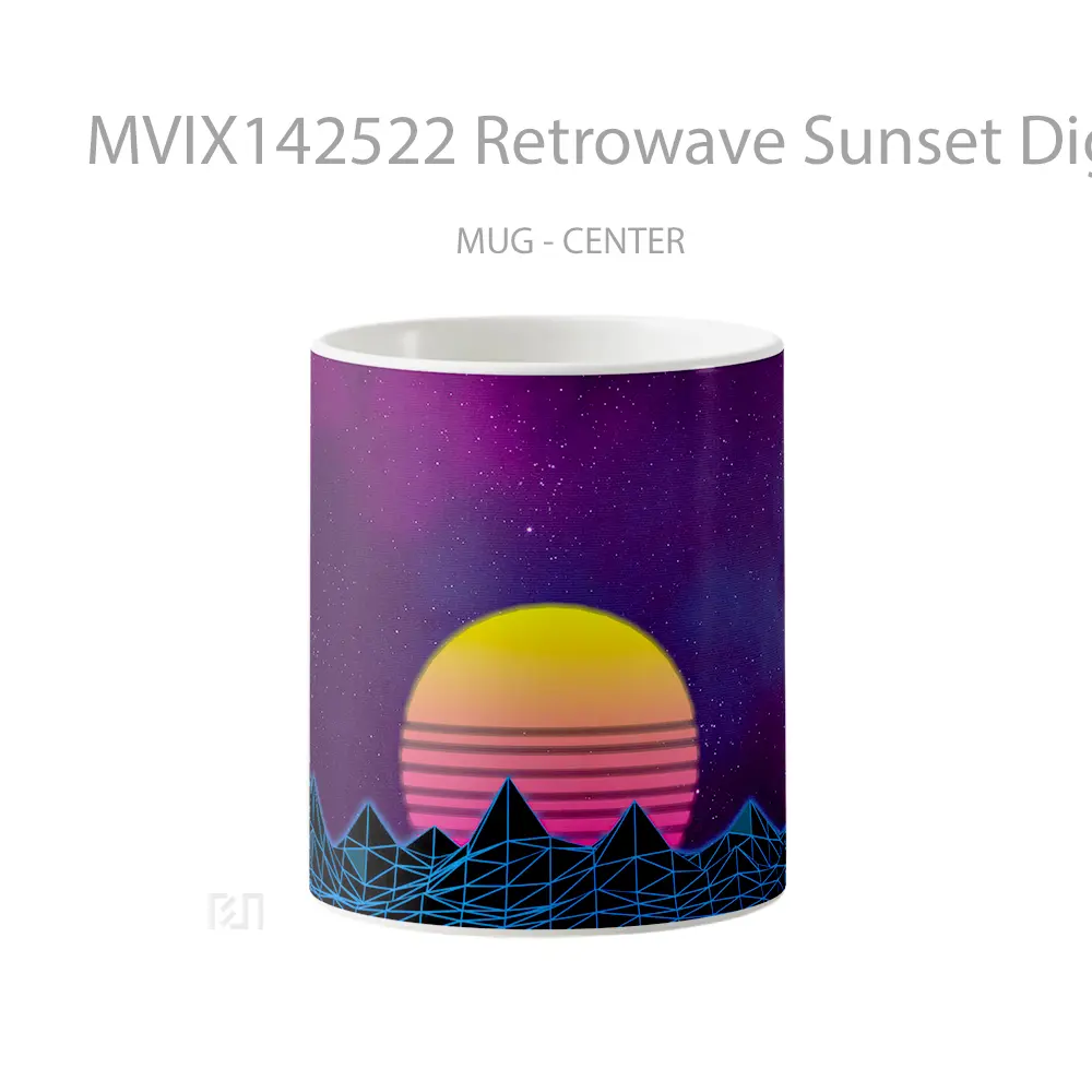 Mug Retrowave Sunset Digital Art Gelas Pemandangan Alam
