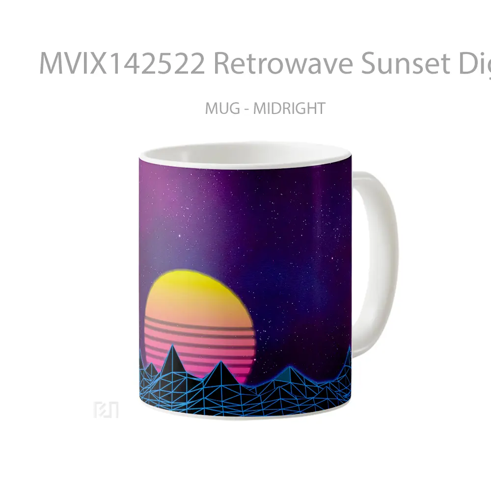 Mug Retrowave Sunset Digital Art Gelas Pemandangan Alam - All-side / Desain