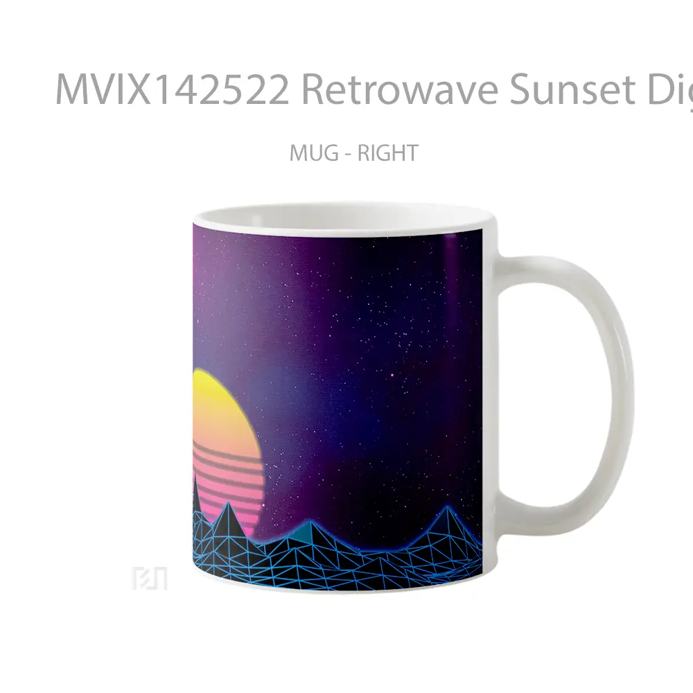 Mug Retrowave Sunset Digital Art Gelas Pemandangan Alam - All-side / Desain