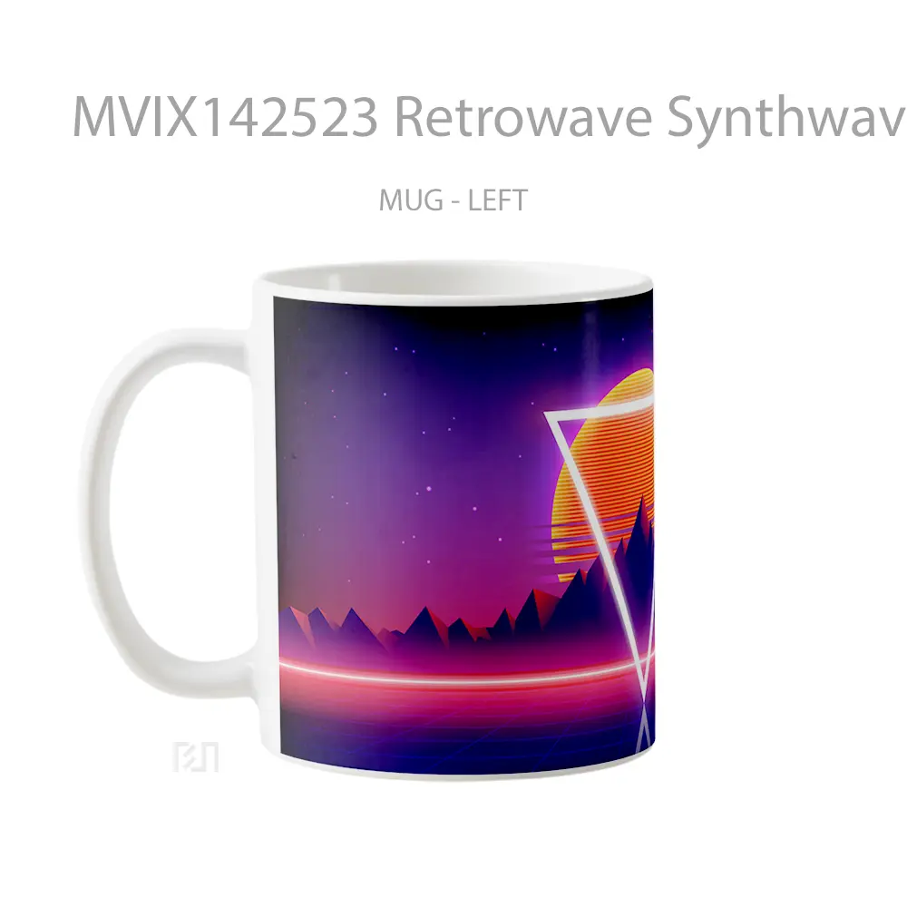Mug Retrowave Synthwave Abstract Sunset Mountain Digital Art Gelas Pemandangan Alam - All-side / Desain