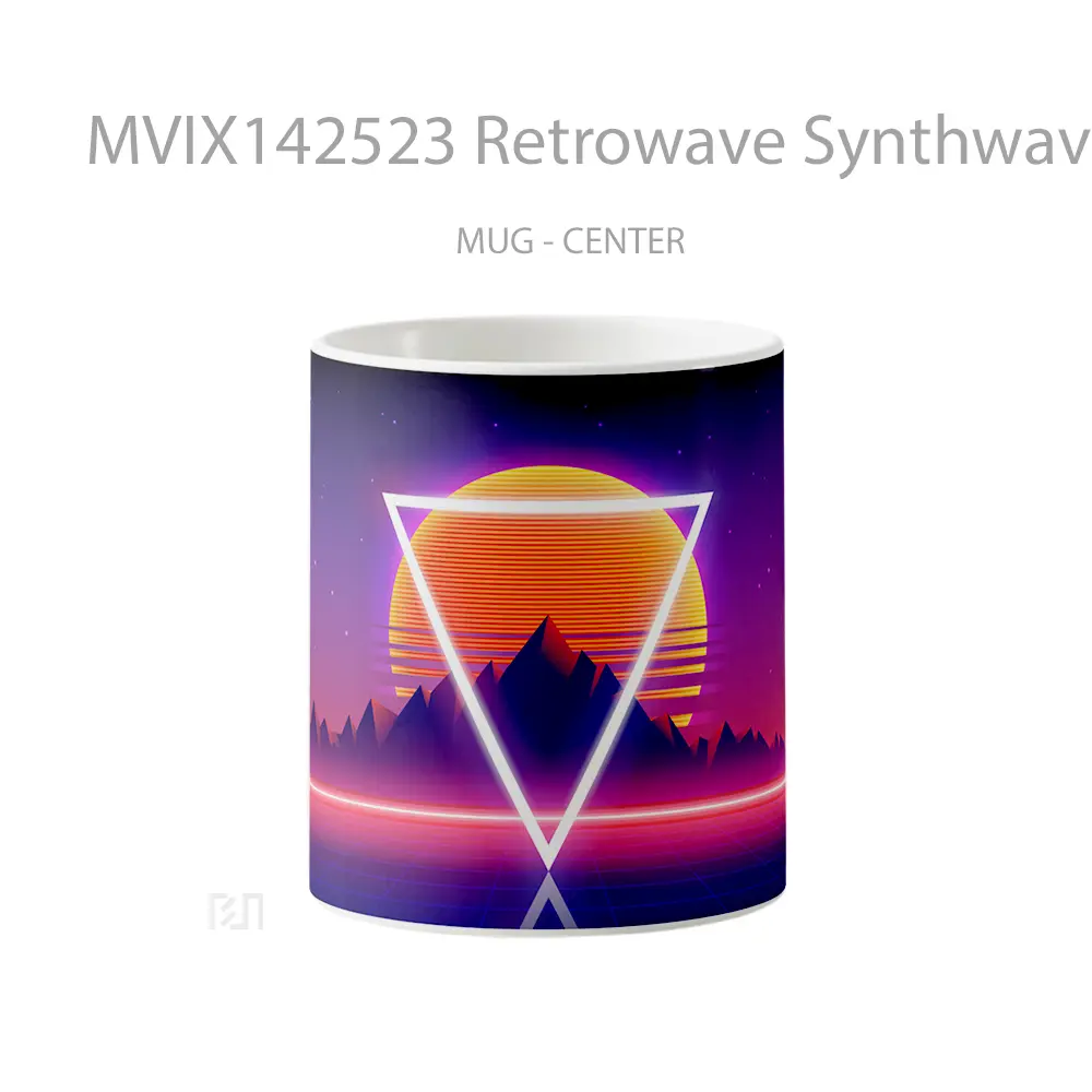 Mug Retrowave Synthwave Abstract Sunset Mountain Digital Art Gelas Pemandangan Alam