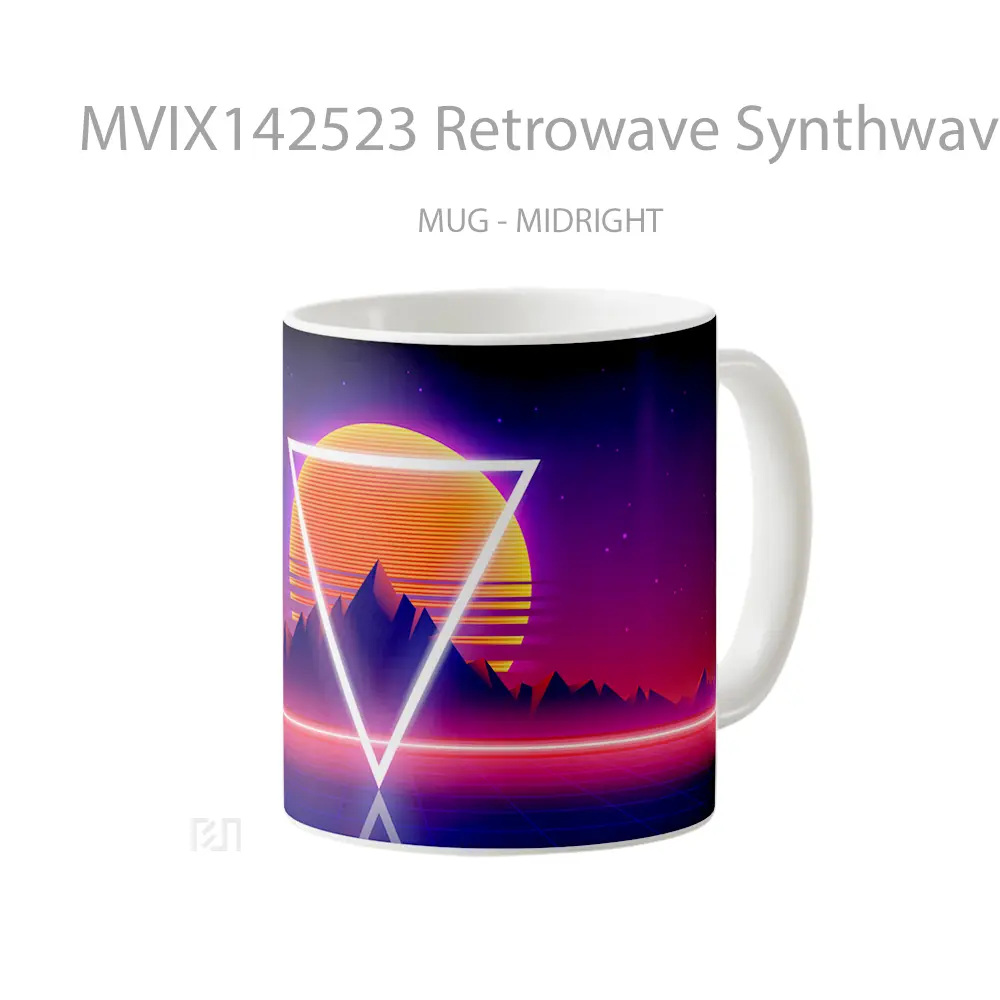 Mug Retrowave Synthwave Abstract Sunset Mountain Digital Art Gelas Pemandangan Alam - All-side / Desain