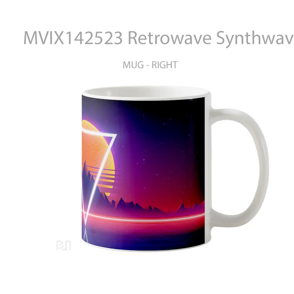 Mug Retrowave Synthwave Abstract Sunset Mountain Digital Art Gelas Pemandangan Alam - All-side / Desain