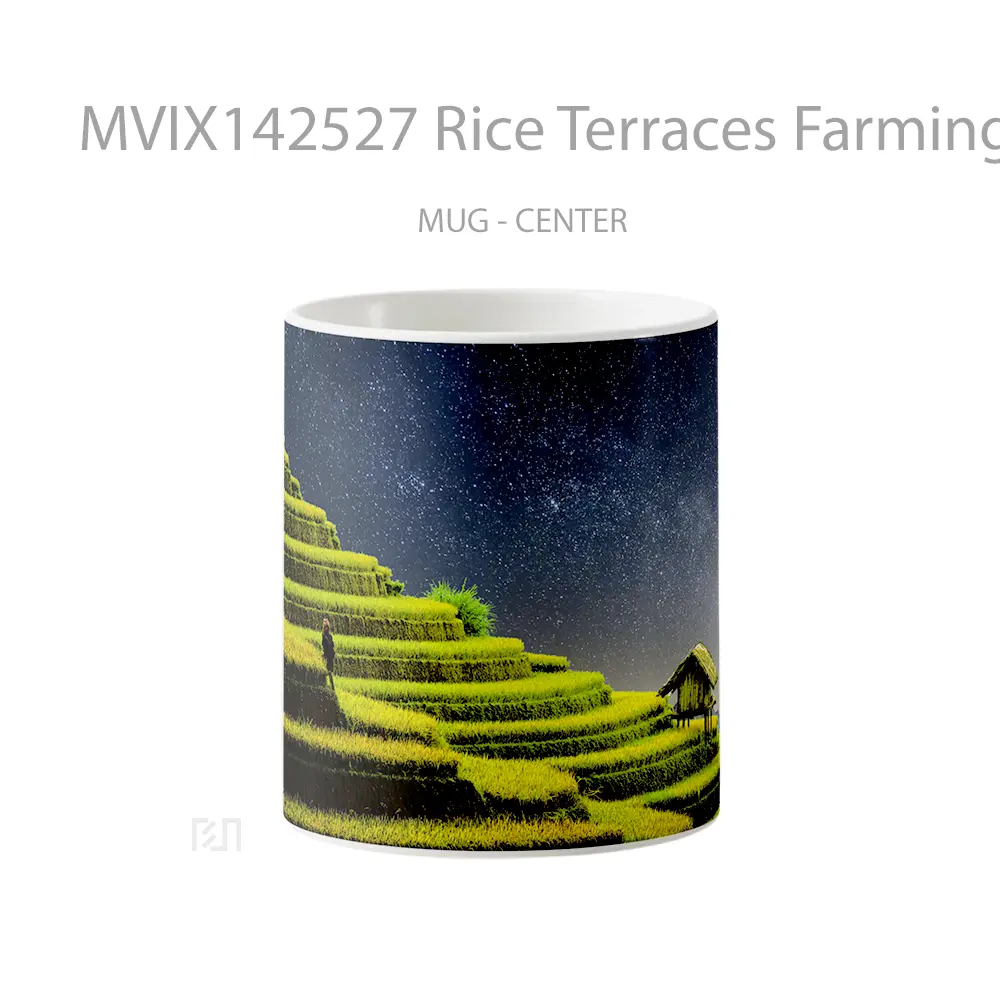Mug Rice Terraces Farming Fields Nature Night Sky Scenery Gelas Pemandangan Alam