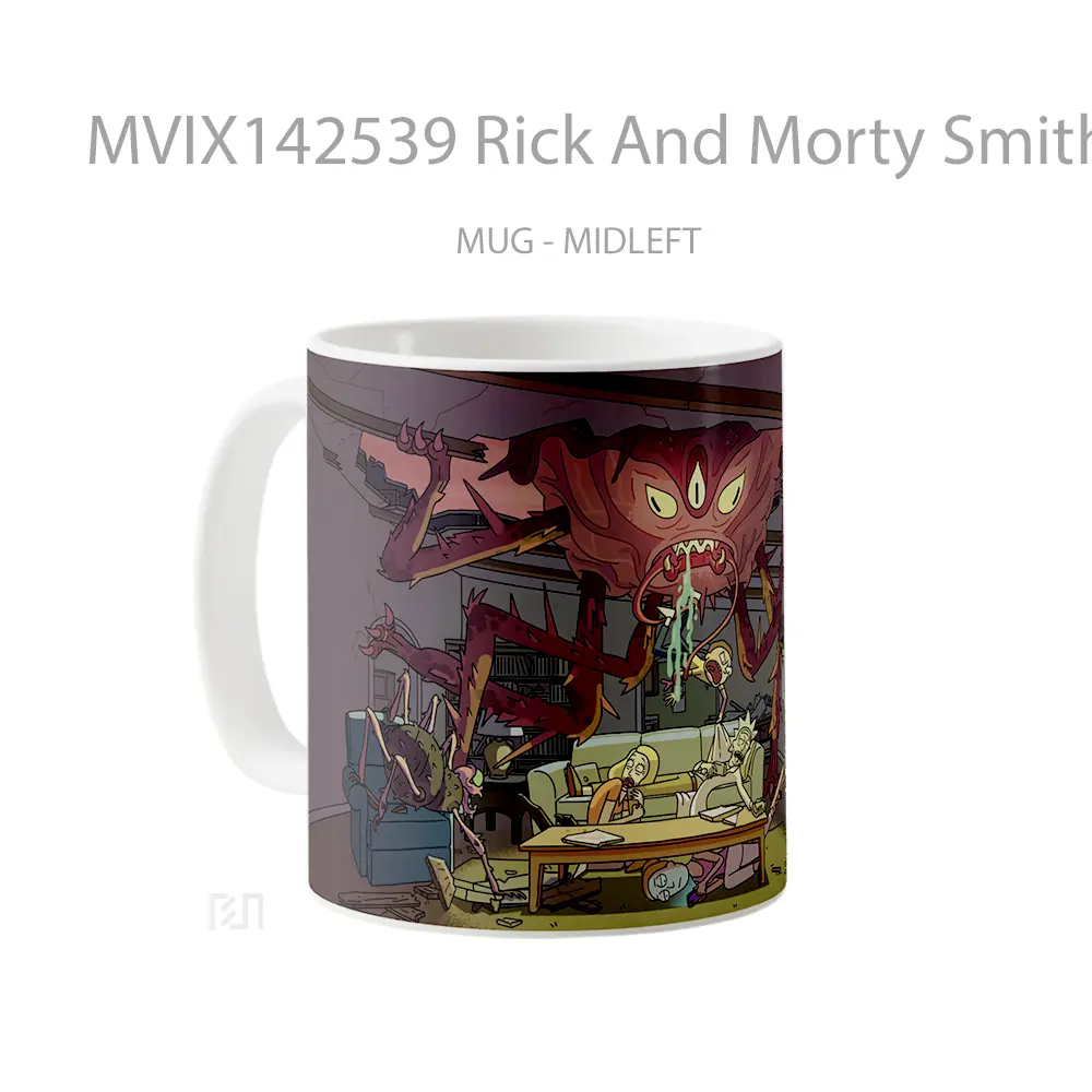 Mug Rick And Morty Smith Family Vs Monsters Gelas Keramik Unik - All-side / Desain