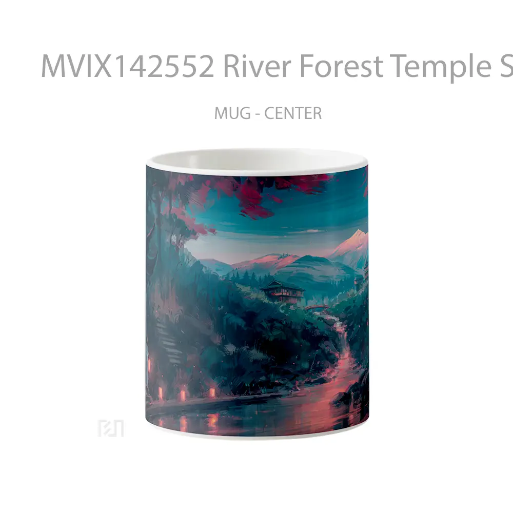 Mug River Forest Temple Scenery Digital Ar Gelas Pemandangan Alam