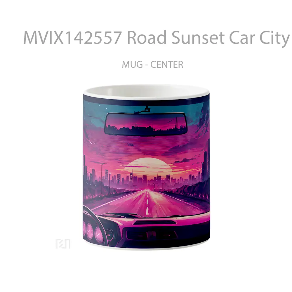 Mug Road Sunset Car City Buildings Scenery Digital Art Gelas Pemandangan Alam