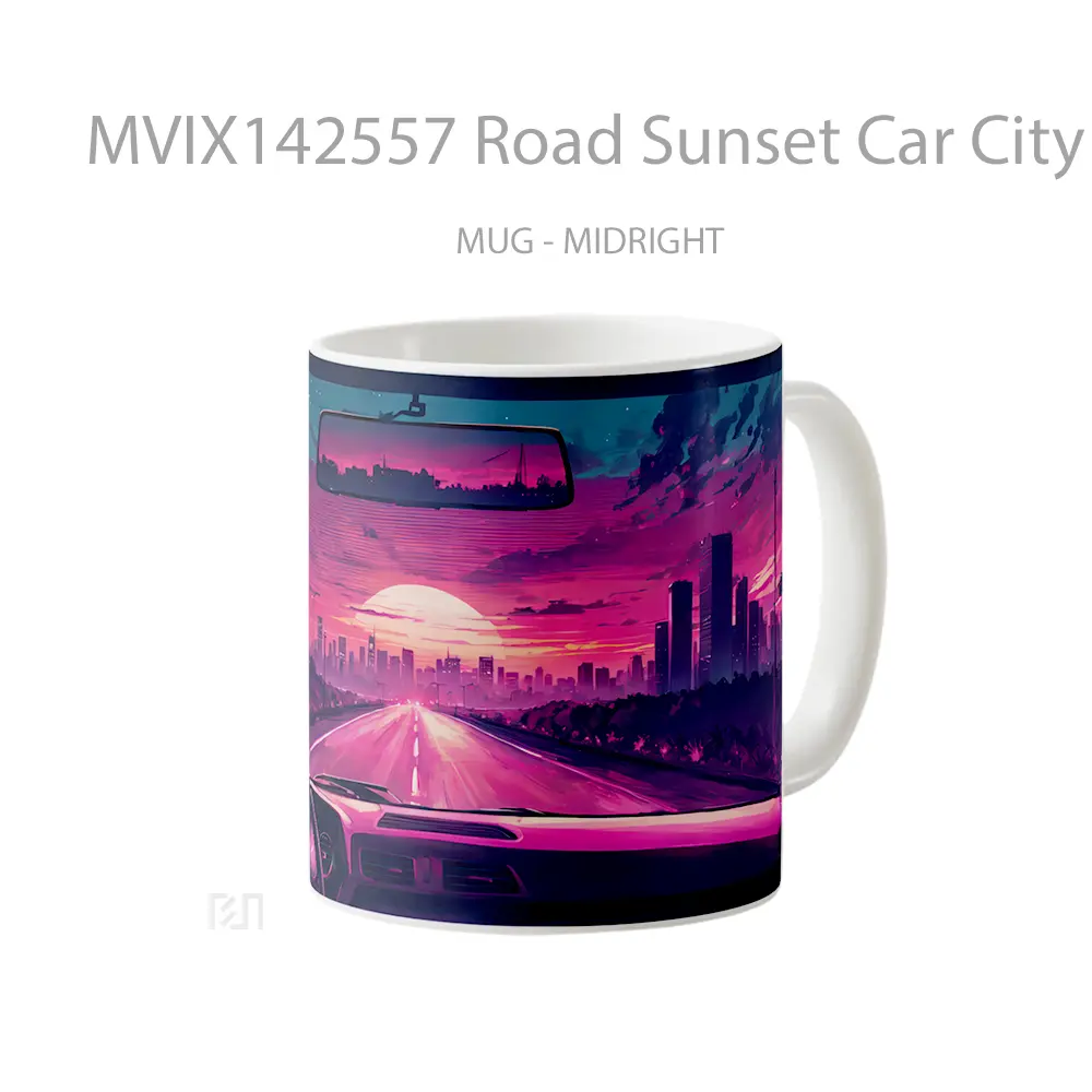 Mug Road Sunset Car City Buildings Scenery Digital Art Gelas Pemandangan Alam - All-side / Desain