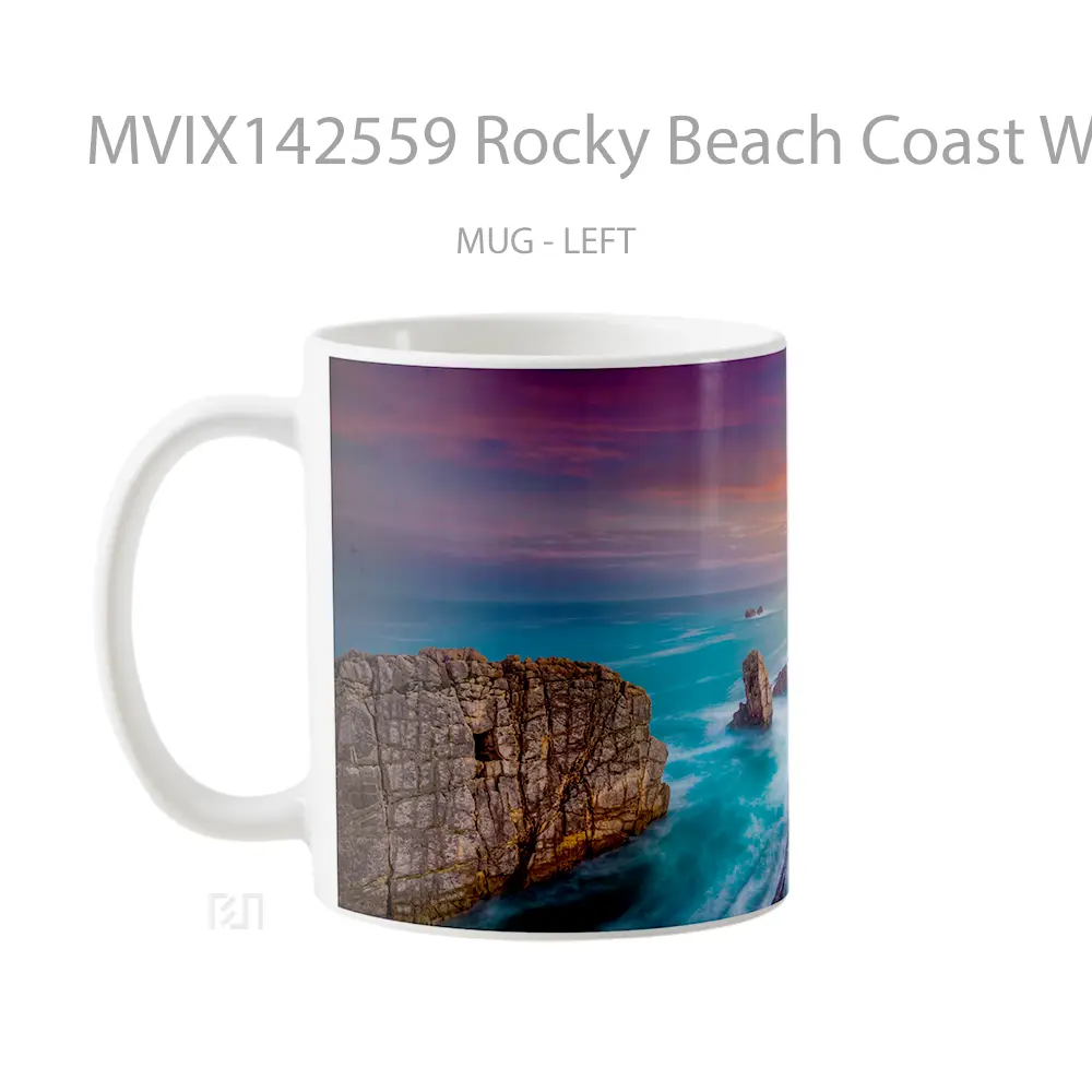 Mug Rocky Beach Coast Waves Playa De Portio Spain Scenery Gelas Pemandangan Alam - All-side / Desain