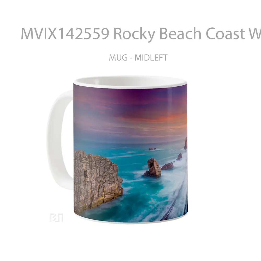 Mug Rocky Beach Coast Waves Playa De Portio Spain Scenery Gelas Pemandangan Alam - All-side / Desain