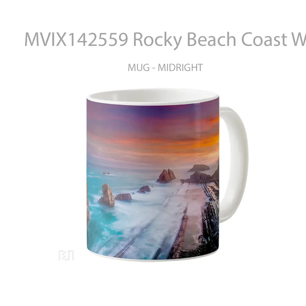 Mug Rocky Beach Coast Waves Playa De Portio Spain Scenery Gelas Pemandangan Alam - All-side / Desain