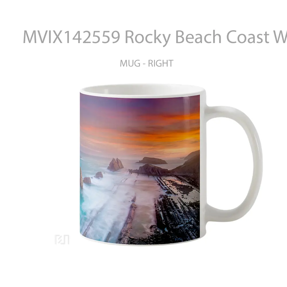 Mug Rocky Beach Coast Waves Playa De Portio Spain Scenery Gelas Pemandangan Alam - All-side / Desain