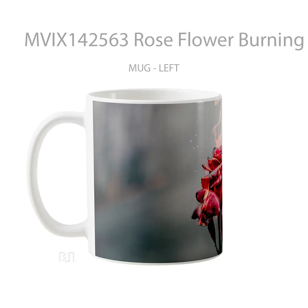 Mug Rose Flower Burning Digital Art Gelas Keramik Unik - All-side / Desain