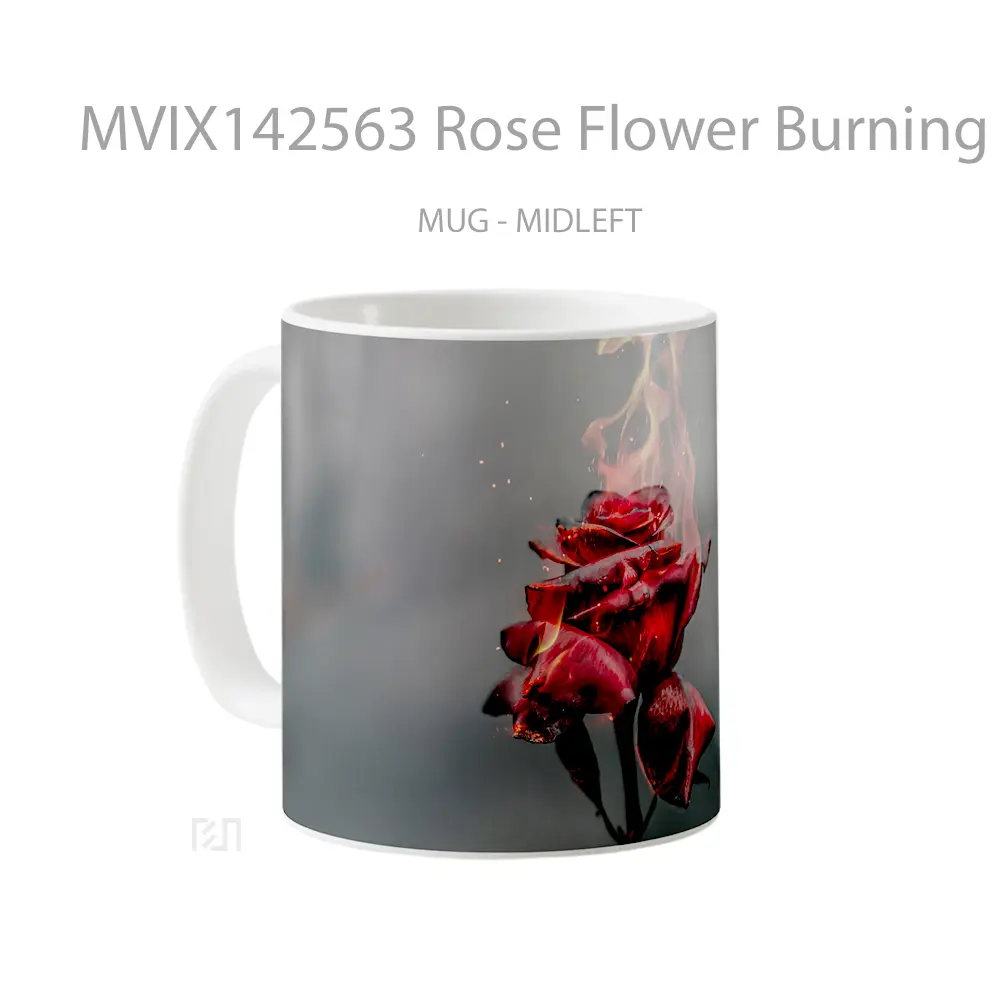 Mug Rose Flower Burning Digital Art Gelas Keramik Unik - All-side / Desain
