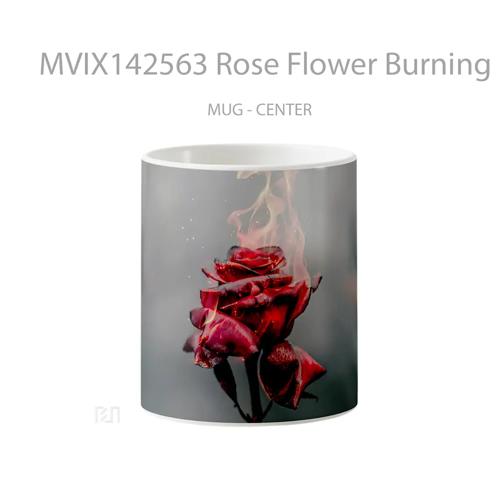 Mug Rose Flower Burning Digital Art Gelas Keramik Unik