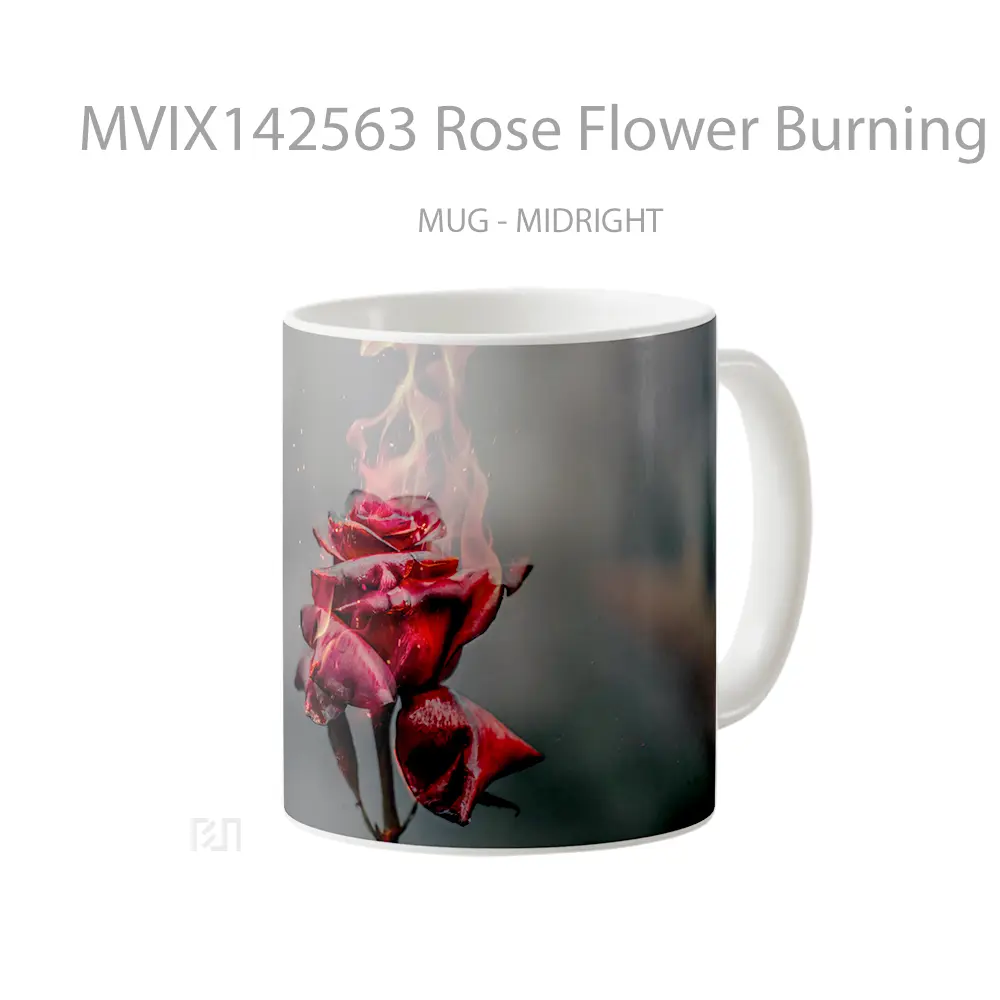 Mug Rose Flower Burning Digital Art Gelas Keramik Unik - All-side / Desain