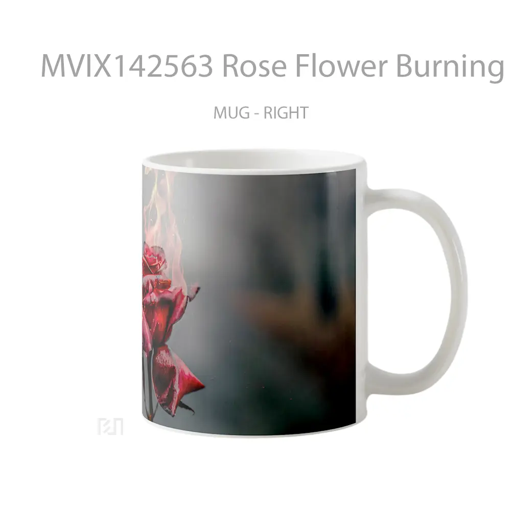 Mug Rose Flower Burning Digital Art Gelas Keramik Unik - All-side / Desain