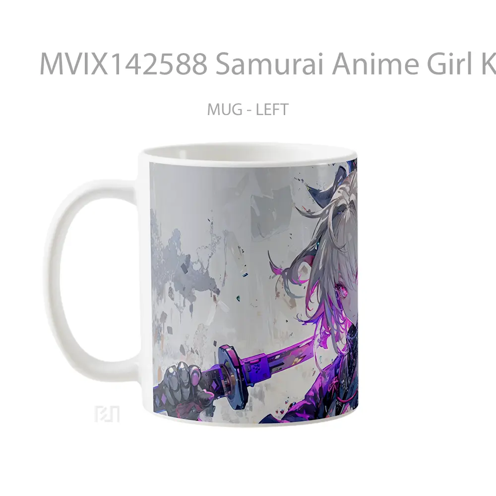 Mug Samurai Anime Girl Katana Kimono Sci Fi Cangkir Anime - All-side / Desain