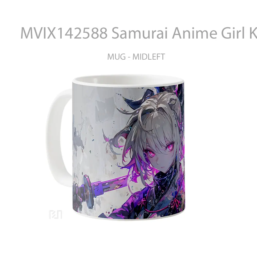 Mug Samurai Anime Girl Katana Kimono Sci Fi Cangkir Anime - All-side / Desain