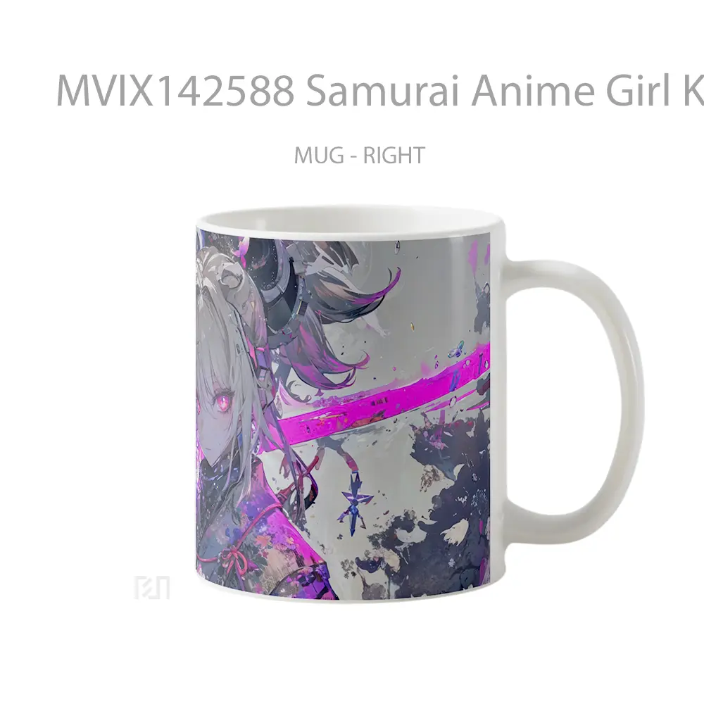 Mug Samurai Anime Girl Katana Kimono Sci Fi Cangkir Anime - All-side / Desain