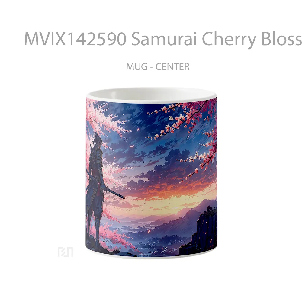 Mug Samurai Cherry Blossom Sunrise Fantasy Gelas Pemandangan Alam