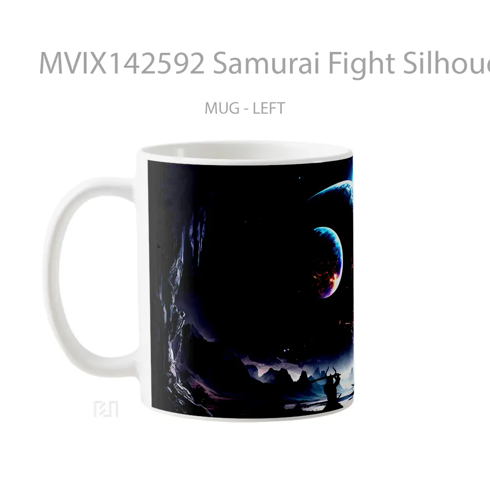 Mug Samurai Fight Silhouette Digital Art Gelas Keramik Unik - All-side / Desain