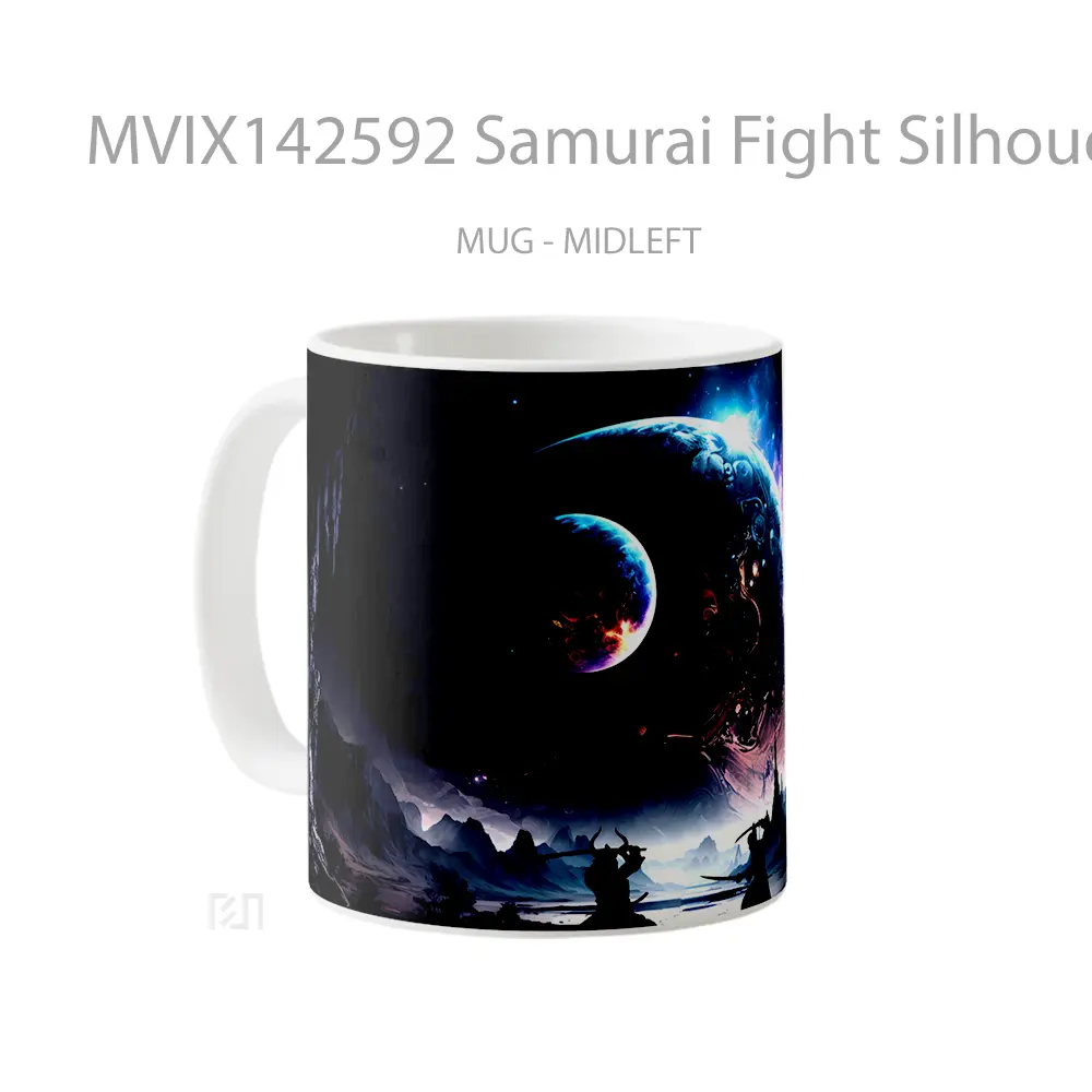 Mug Samurai Fight Silhouette Digital Art Gelas Keramik Unik - All-side / Desain