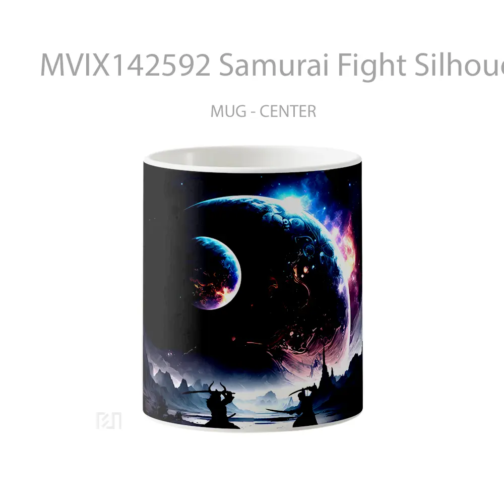 Mug Samurai Fight Silhouette Digital Art Gelas Keramik Unik