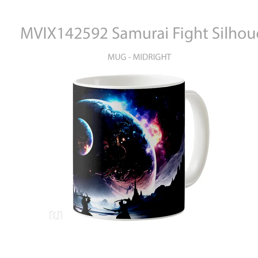 Mug Samurai Fight Silhouette Digital Art Gelas Keramik Unik - All-side / Desain