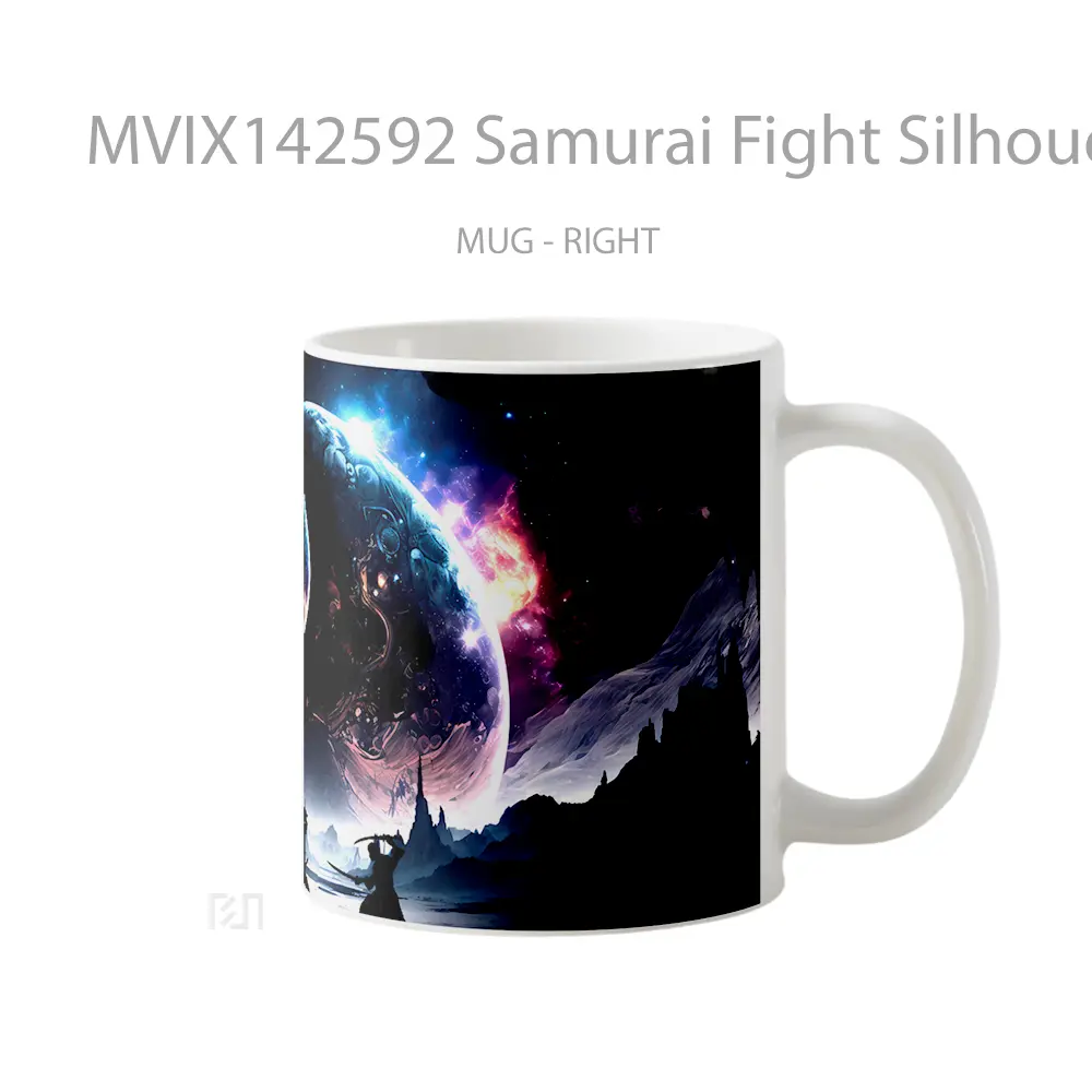 Mug Samurai Fight Silhouette Digital Art Gelas Keramik Unik - All-side / Desain