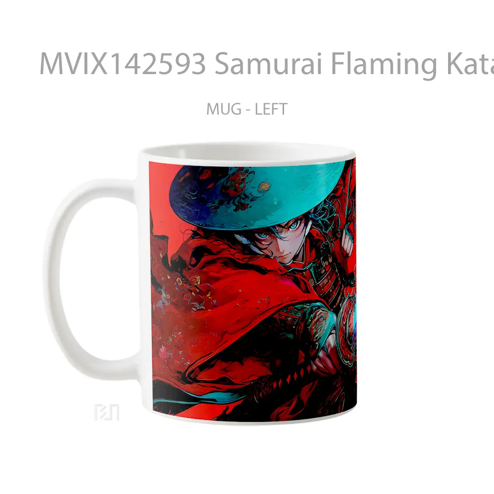 Mug Samurai Flaming Katana Fantasy Warrior Anime Cangkir Anime - All-side / Desain