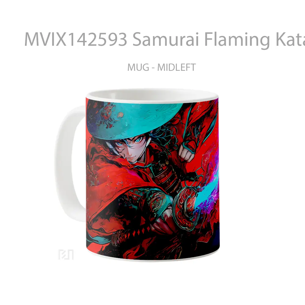 Mug Samurai Flaming Katana Fantasy Warrior Anime Cangkir Anime - All-side / Desain