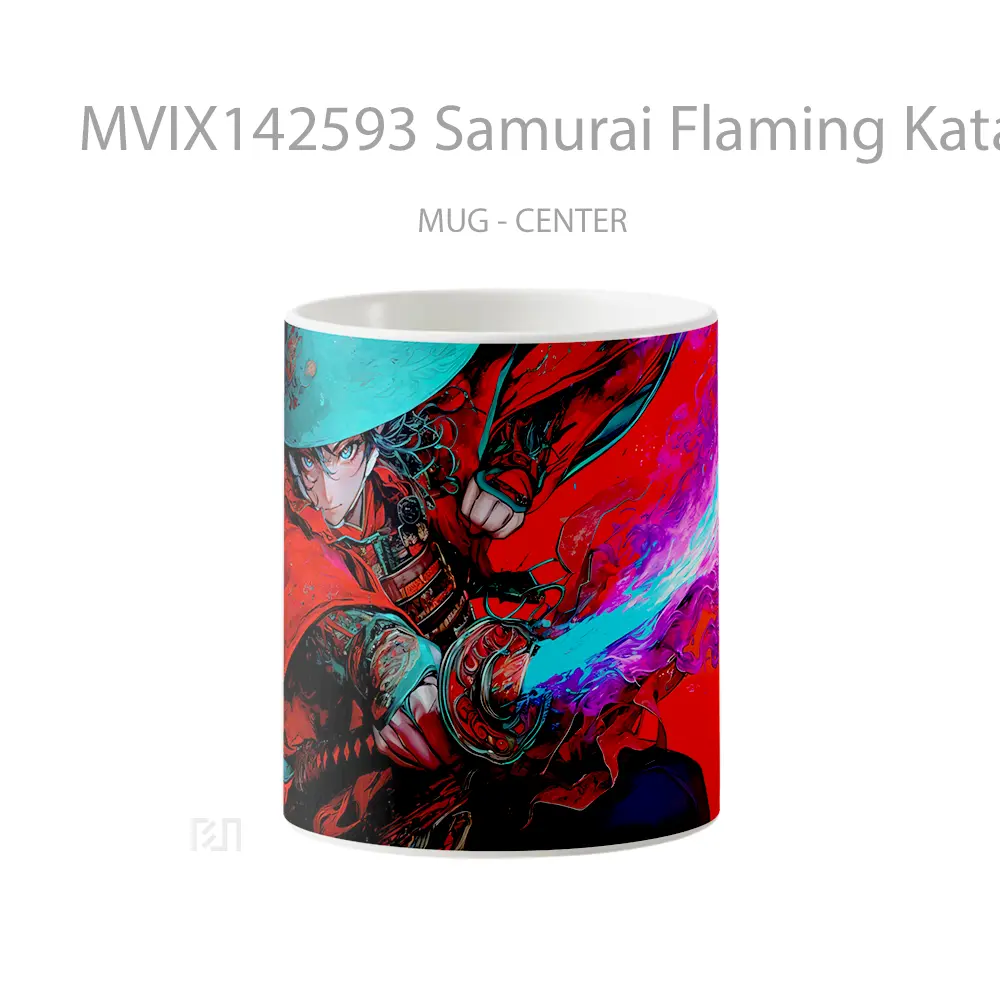 Mug Samurai Flaming Katana Fantasy Warrior Anime Cangkir Anime