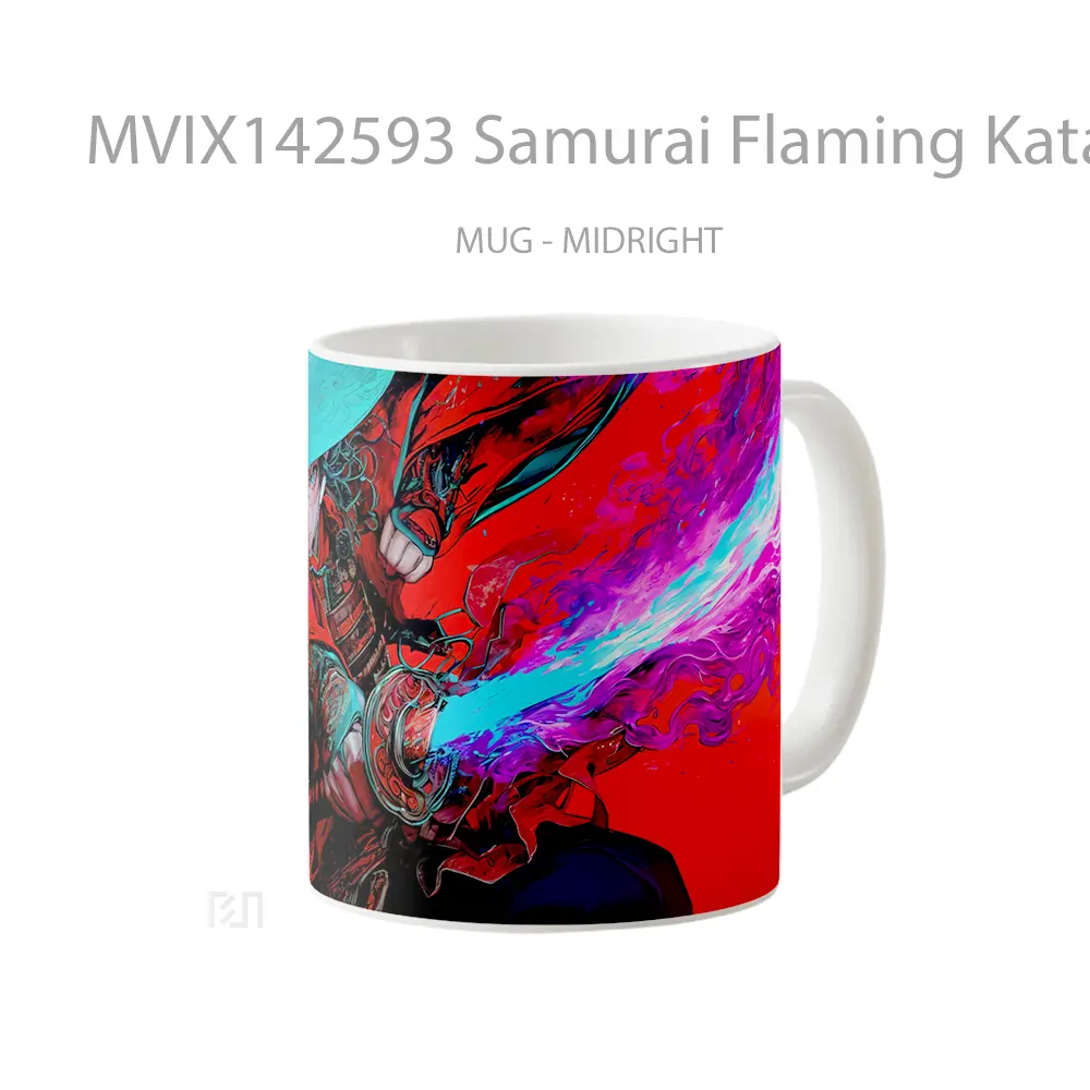 Mug Samurai Flaming Katana Fantasy Warrior Anime Cangkir Anime - All-side / Desain