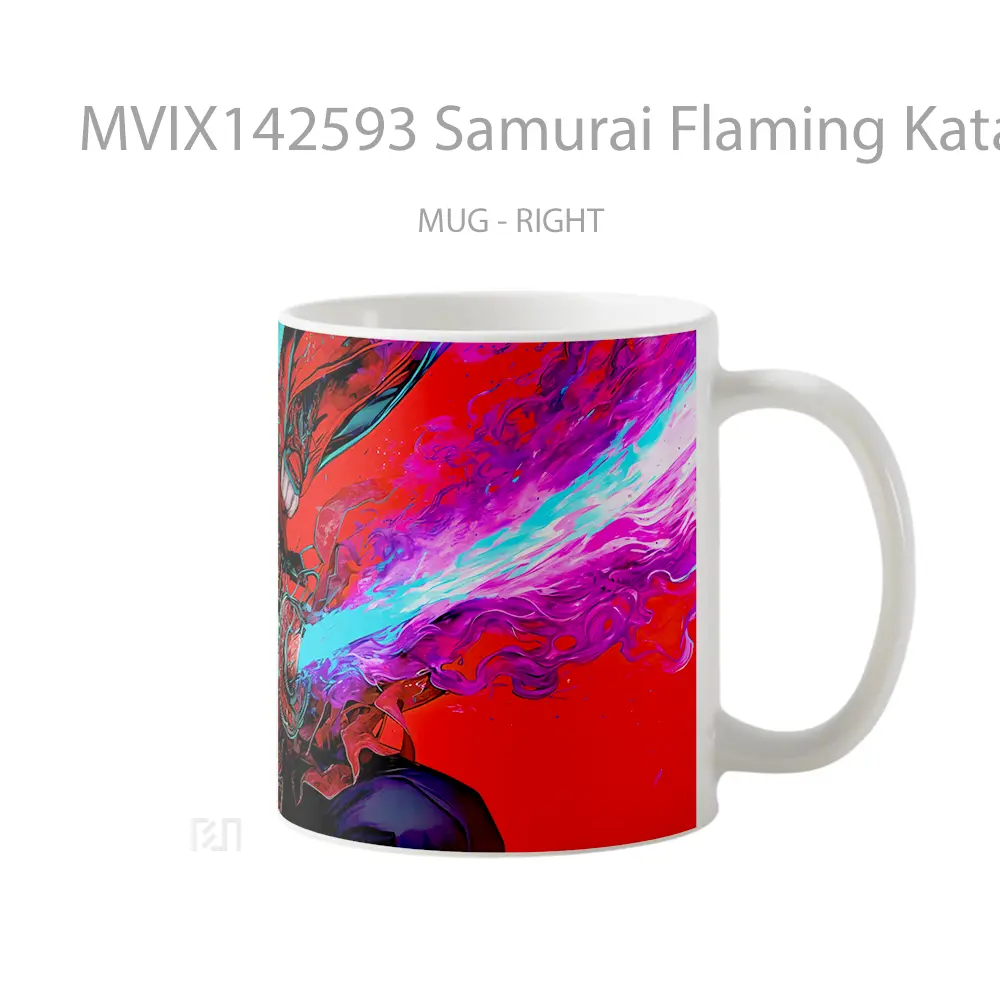 Mug Samurai Flaming Katana Fantasy Warrior Anime Cangkir Anime - All-side / Desain
