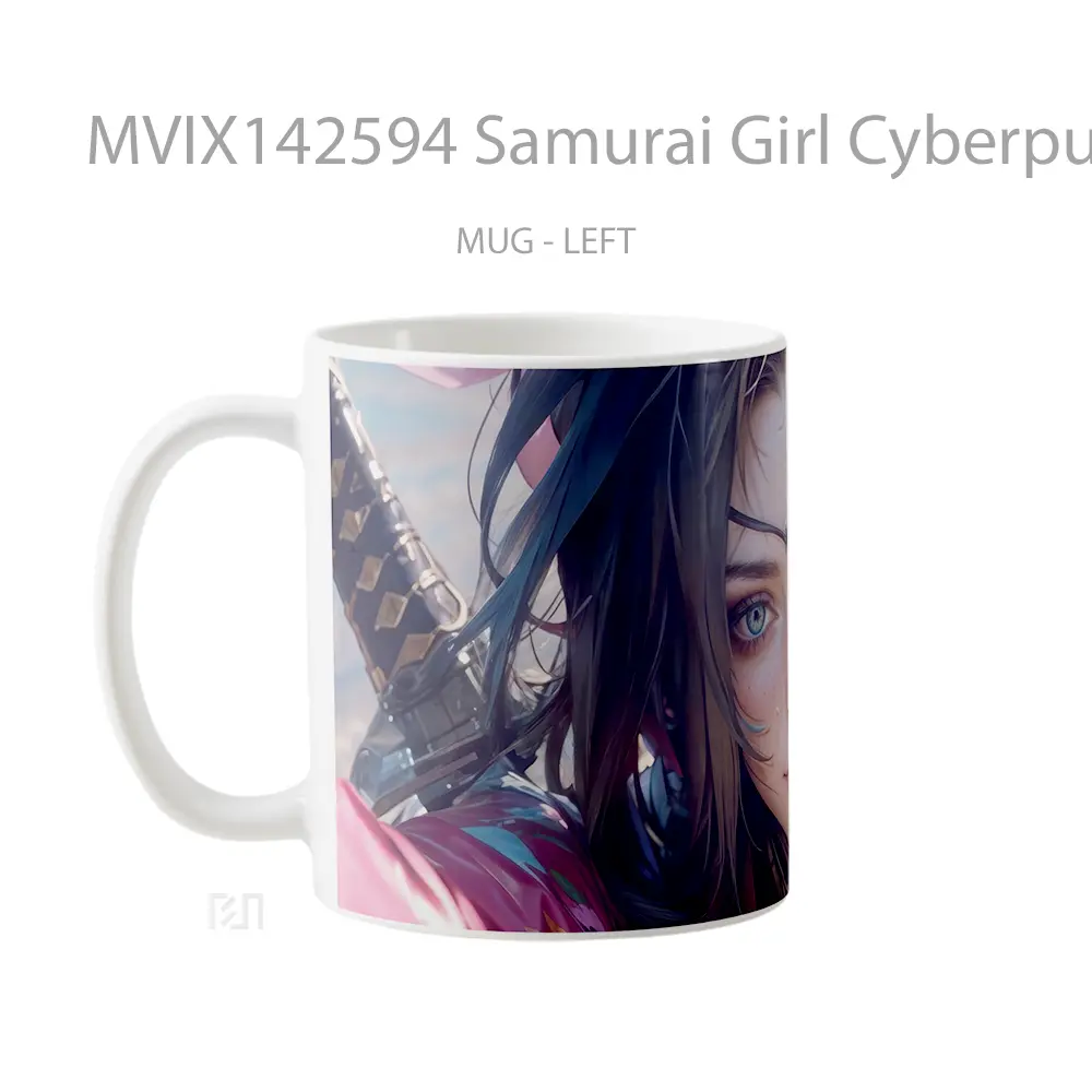 Mug Samurai Girl Cyberpunk Gelas Keramik Unik - All-side / Desain