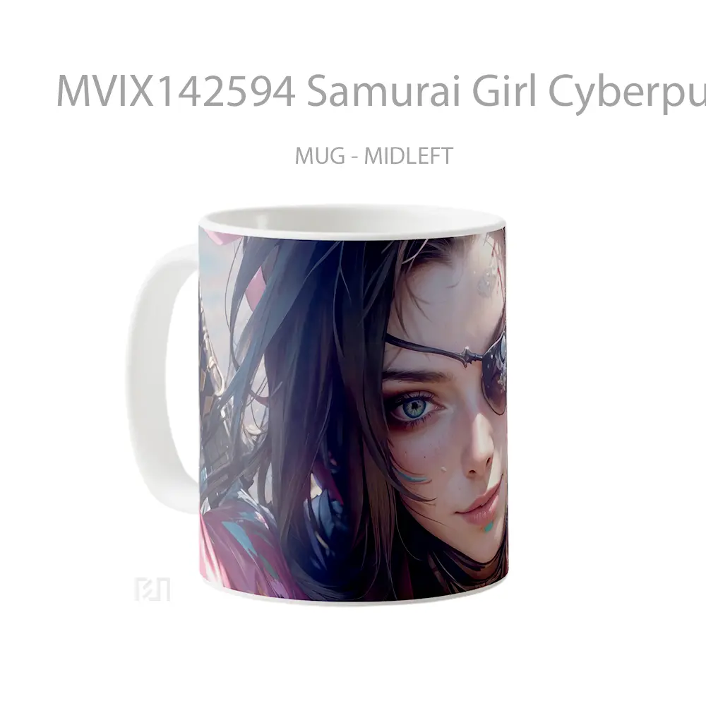 Mug Samurai Girl Cyberpunk Gelas Keramik Unik - All-side / Desain