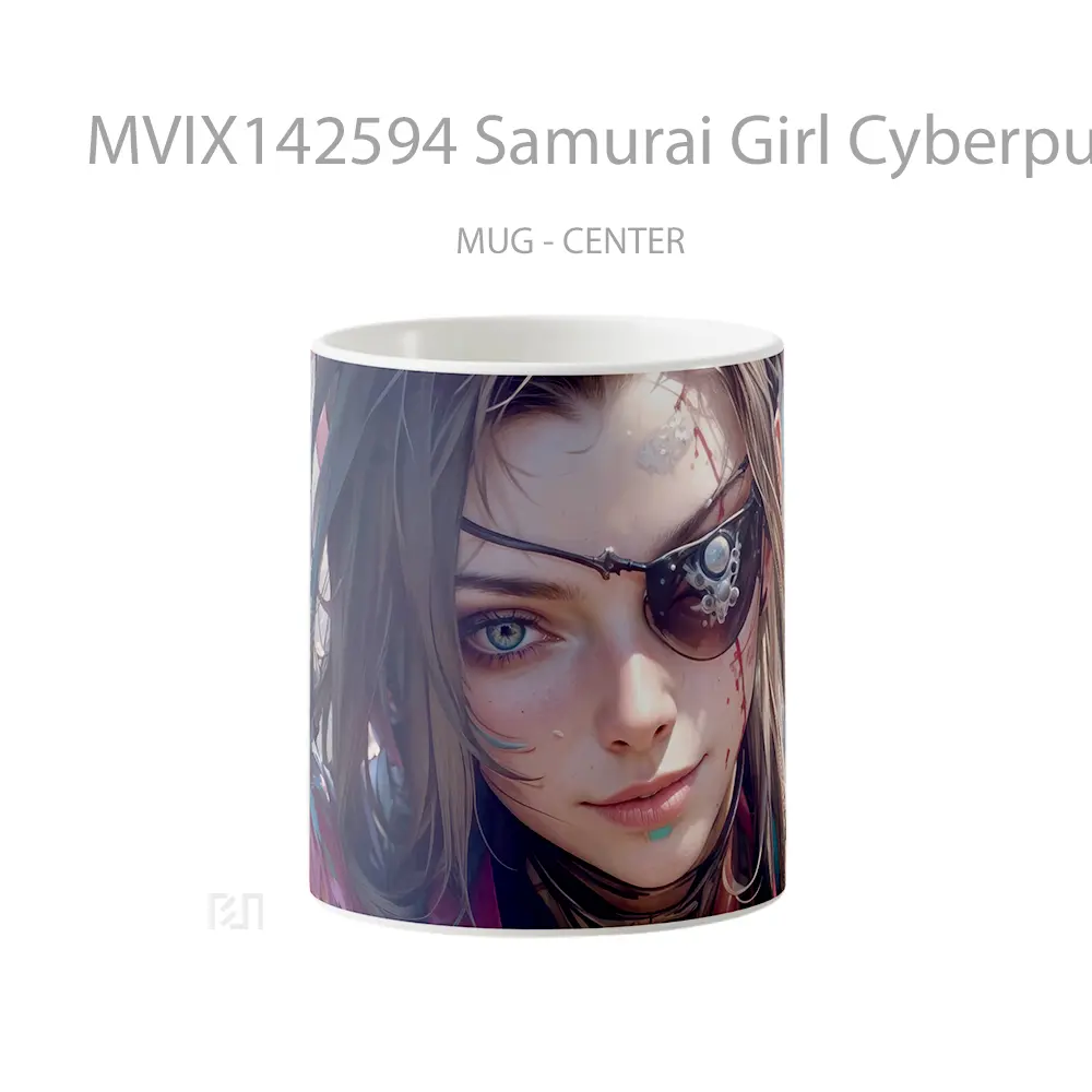 Mug Samurai Girl Cyberpunk Gelas Keramik Unik