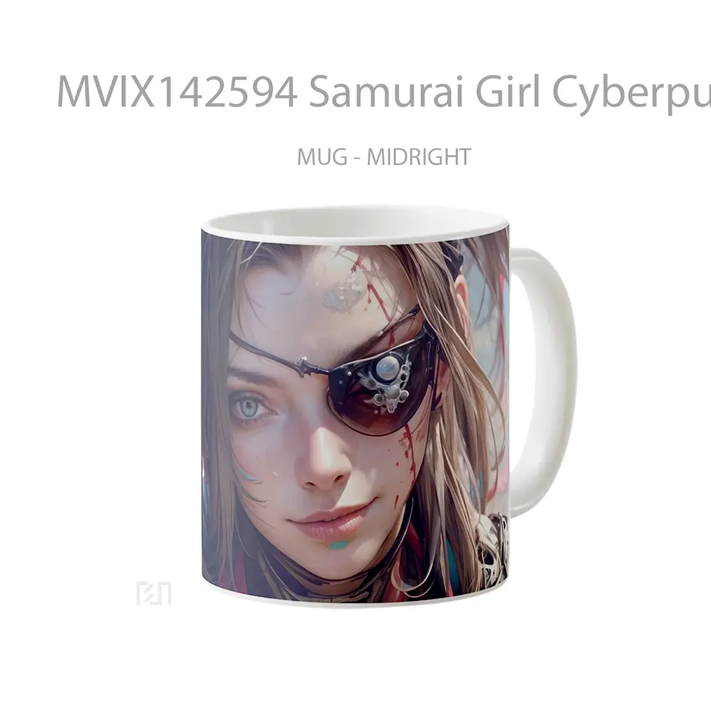 Mug Samurai Girl Cyberpunk Gelas Keramik Unik - All-side / Desain