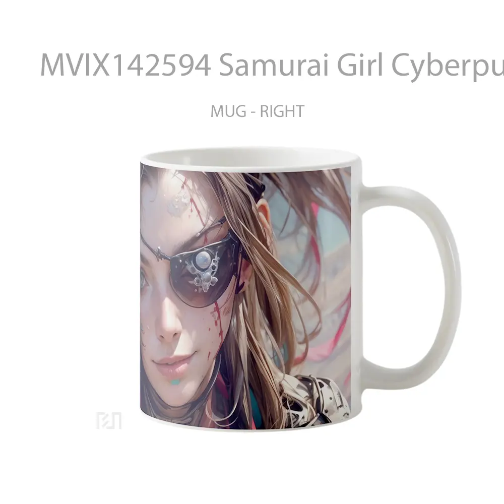 Mug Samurai Girl Cyberpunk Gelas Keramik Unik - All-side / Desain